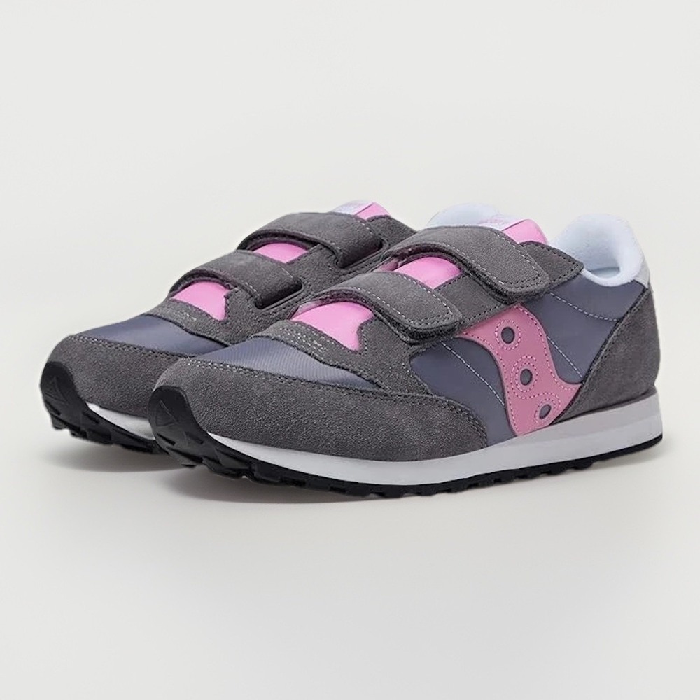 Saucony Jazz Double Hook & Loop Sneakers Girls Size 5 1/2 M Low Top Grey/Pink